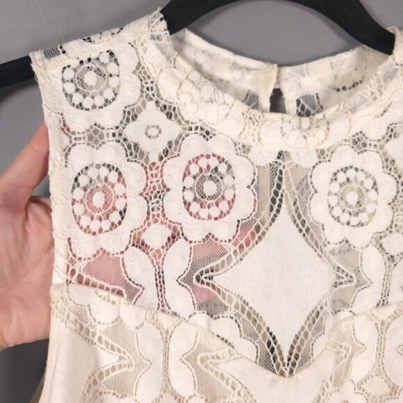 Anthropologie Floreat Manon Lace Shift Midi Dress Cream Ecru Floral Lace Size 2 - Picture 10 of 16